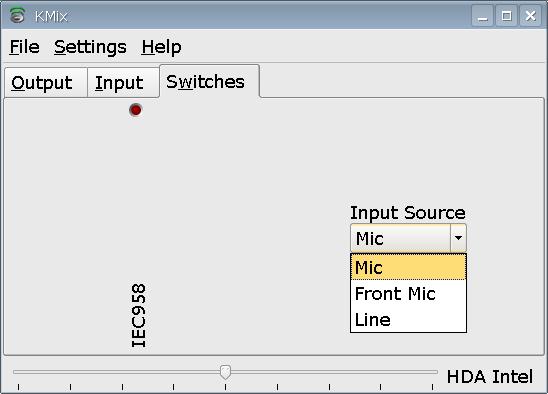 kmix screenshot with three options for Input Source field